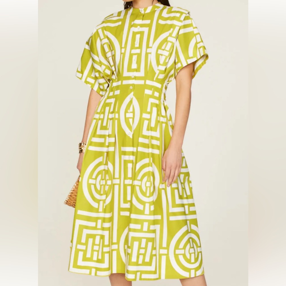 Natori Green and White Geometric Dress